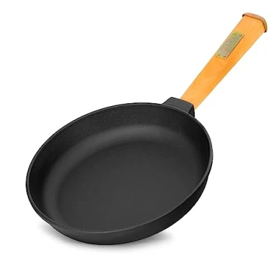 Afbeelding van 24 cm gietijzeren pan met afneembare houten handgreep, steakpan, geschikt voor gasgrill, oven, open haard, alle warmtebronnen, inclusief inductie