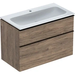 Afbeelding van Geberit iCon onderbouwkast met 2 laden en wastafel wit KeraTect, noten