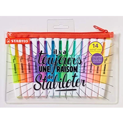 Image de STABILO Surligneur swing cool Trousse x 14 surligneurs fluo et pastel assortis