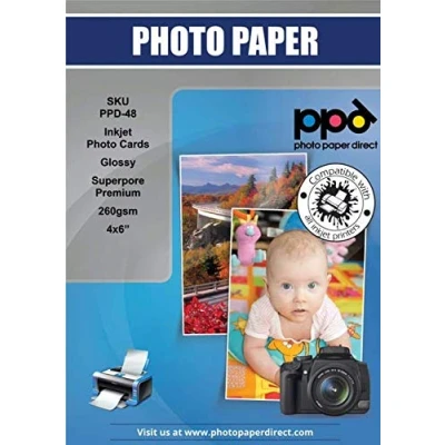 Afbeelding van PPD 6 x 4 inch 100 premium fotopapier, glanzend, 260 g, inkjet, formaat ca. A6 of 10 15 cm, direct drogen, professionele kwaliteit 48