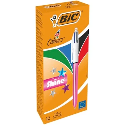 Afbeelding van Pen Bic Shine Silver Wit Roze (12 Onderdelen)