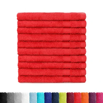 Afbeelding van BaSaTex Set van 10 badstof gastendoekjes, 30 x 50 cm, 100% katoen, gemaakt in groen, kleur: rood