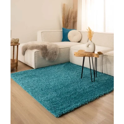 Afbeelding van Hoogpolig Vloerkleed Shaggy Trend Effen Turquoise 160x160 Cm