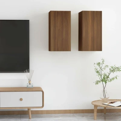 Afbeelding van Tv meubelen 2 st 30,5x30x60 cm bewerkt hout bruineikenkleurig