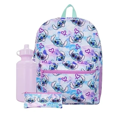Afbeelding van Stitch rugzak, 3 delig, fles, pennenetui, Lilo and schooltas, Meerkleurig, Rugzak