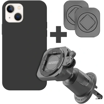 Afbeelding van Accezz EasyLock telefoonhouder auto inclusief hoesje voor de Apple iPhone 13 Ventilatierooster 360 graden draaibaar Zwart