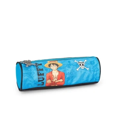 Afbeelding van One Piece Officiële schooltas, lichte en compacte tas, gemakkelijk mee te nemen op bergen in de rugzak, met praktische ritssluiting, 8 x 22 cm, blauw zwart,, Meerkleurig, Eén