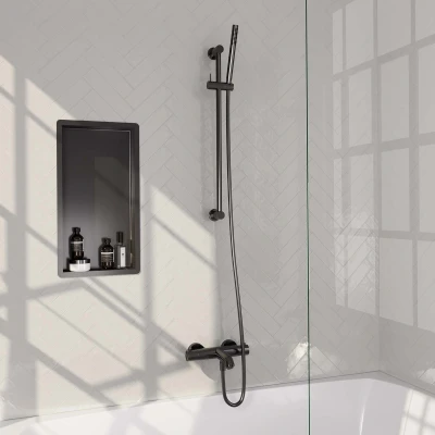 Afbeelding van Brauer gunmetal Edition Badkraan Opbouw glijstang 2 functies gladde knoppen handdouche staaf 1 stand PVD geborsteld