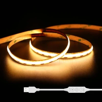 Afbeelding van GINGSOW COB LED Strip USB 5V warm wit 2700K 3m 320LED/M dimbaar CRI80+ tv achtergrondverlichting, flexibele ledstrip voor keuken, huis, doe het zelf verlichting