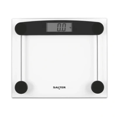 Afbeelding van Salter BK3R Compacte elektronische weegschaal van glas voor de badkamer, maximale capaciteit 180 kg, gemakkelijk af te lezen, platform gehard glas, minimalistisch design, 300 mm x 250 mm,