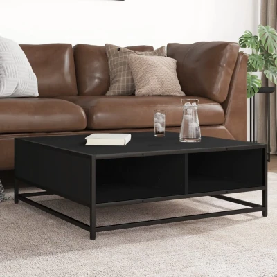 Afbeelding van vidaXL Salontafel 80x80x30 cm bewerkt hout en metaal zwart