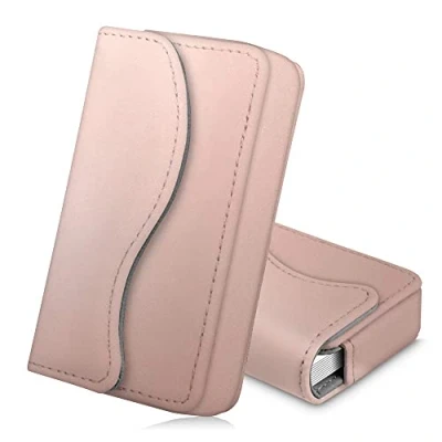 Afbeelding van FINTIE Visitekaarthouder/creditcardhouder, premium PU lederen handgemaakte universele kaarthouder organizer met magneetsluiting, Rozengoud., Stijlvol