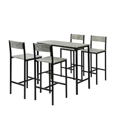 Afbeelding van SoBuy OGT14 HG Statafelset + 4 barstoelen set bartafel barkrukken met voetensteun cementeffect