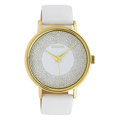 Afbeelding van OOZOO Timepieces Goudkleurige horloge met witte leren band C10576