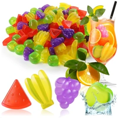 Afbeelding van COM FOUR® 120 x herbruikbare ijsblokjes in coole designs, feestijsblokjes heldere kleuren (120 stuks fruit)