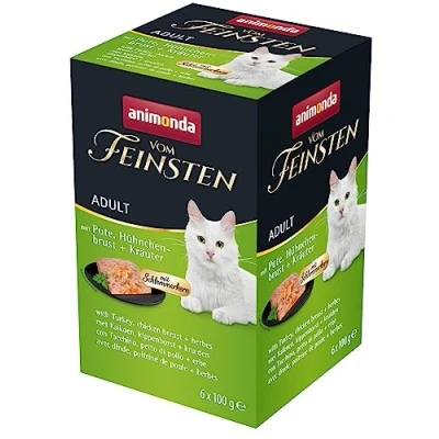 Afbeelding van 6x100g Adult met Smulvulling Kalkoen, Kippenborst &amp; Kruiden animonda Vom Feinsten Kattenvoer