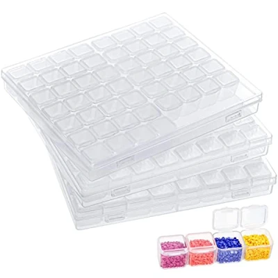 Afbeelding van Kurtzy Plastic Diamond Dot Painting Opslag Doos met 56 Rasters (3 Pak) Transparante Organizer Dozen Container Bakken Set voor Hobby, Borduren, DIY Nail Art, Sieraden, Kralen en Diamonds