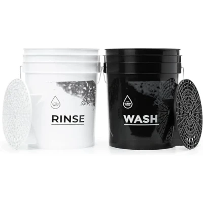 Afbeelding van CLEANTECH CO 2 x GritGuard wasemmer 20 liter + emmerinzet WASH Rinse autowasemmer met vuilzeef voor het zachte wassen van de auto of motorfiets