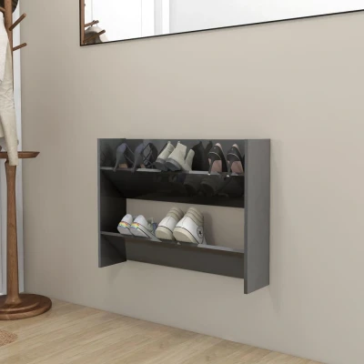 Afbeelding van Wandschoenenkast 80x18x60 cm spaanplaat hoogglans grijs