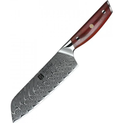 Afbeelding van Damascus Santokumes (67 lagen) Xinzuo B27 Yi Luxe &amp; Professioneel Vlijmscherp staal 31.5 cm Keukenmes met rozenhouten handvat