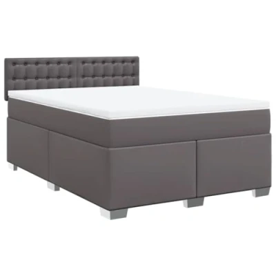 Afbeelding van vidaXL Boxspring met matras kunstleer grijs 160x200 cm