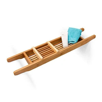 Afbeelding van Relaxdays badrekje bamboe badplank badbrug 69 x 6,5 x14 cm met houders natuur