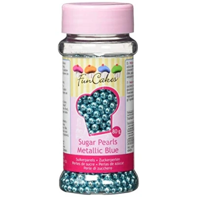 Afbeelding van FunCakes Suikerparels, metallic blauw, sprinkles, cake, goede smaak, perfect voor decoratie, 4 mm, 110 g