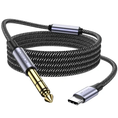 Afbeelding van MOSWAG USB C naar 6,35 mm stereo audiokabel 1/4 TRS (2 M), stekker voor studio, zang en andere opnamelocaties