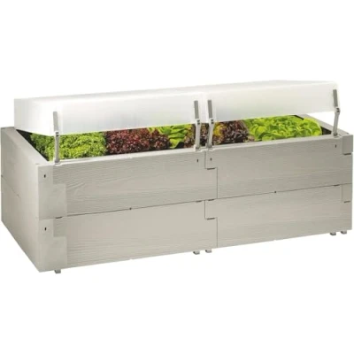 Afbeelding van Juwel Timber 20474 Plantenbak, complete set (incl. 2 thermische kappen, kruidentuinperken in houtlook, bedsysteem met hoge warmte isolatie, afmetingen 130 x 60 cm, hoogte 52 afneembare kap, grijs