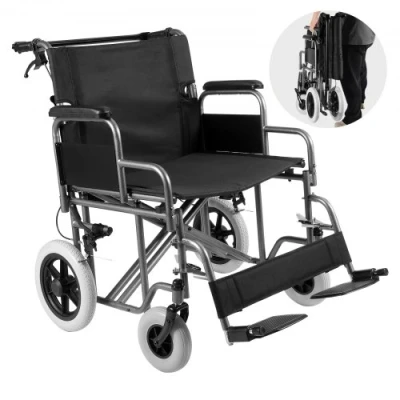 Image de VEVOR Fauteuil roulant de transport en acier pliable siège large 60 cm 136 kg