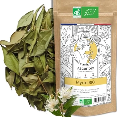 Image de Ascenbio ✿ Feuilles de Myrte entières BIO 180 g Tisane Relaxation Digestion Préparé et conditionné en France Emballage biodégradable
