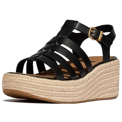 Afbeelding van FitFlop Platfforms Espadr. Leather Fisherman Wedge Sandals ZWART Maat 42