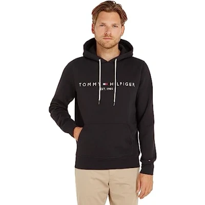 Image de Tommy Hilfiger Homme Sweatshirt Logo Hoody, Jet Black, XL