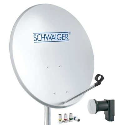 Afbeelding van SCHWAIGER 470 Satellietsysteem schotelantenne 55 cm Stalen Twin LNB digitaal 2 deelnemers 8 F connectoren 7 mm x 62 lichtgrijs