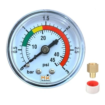 Afbeelding van Zwembadfiltermanometer 0 3 bar/45 psi aansluiting 1/4 inch NPT achter messing voor zandfilter zwembad geleverd met teflon en 1/8 adapter