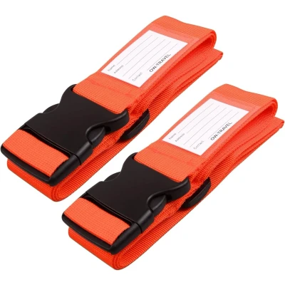 Afbeelding van OW Travel Bagageriemen voor Koffers (Oranje: 2 stuks) Goed zichtbare stevige Kofferbanden met bagagelabels. Reiskoffer riemen. Bagageriem Kofferband reis riem Kofferbagage. Tas band Kofferriem