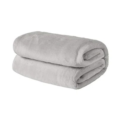 Afbeelding van Brentfords Flanel fleecedeken, superzacht, warm, voor bed of bank, 150 x 200 cm, zilvergrijs