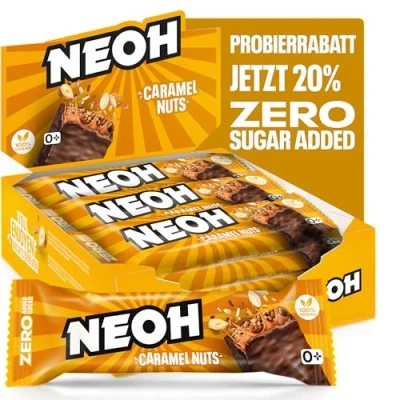 Afbeelding van NEOH Veganistische noten met een laag koolhydraatgehalte, 1 g suiker, 128 kcal, zonder toevoeging, voordeeldoos 12 x 28 g, karamelnoot