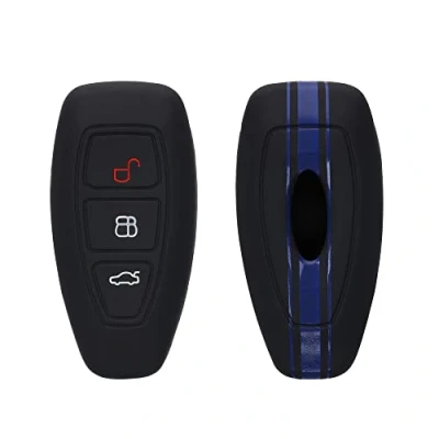 Afbeelding van kwmobile Autosleutel hoesje geschikt voor Ford 3 knops Keyless Go behuizing in blauw / zwart Rallystrepen design