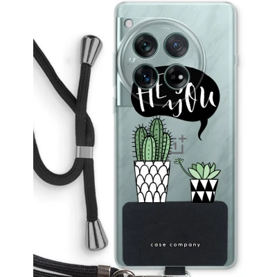 Afbeelding van Case Company® hoesje met Koord geschikt voor OnePlus 12r Hey you cactus Telefoonhoesje Zwart Bescherming aan alle Kanten en Over de Schermrand