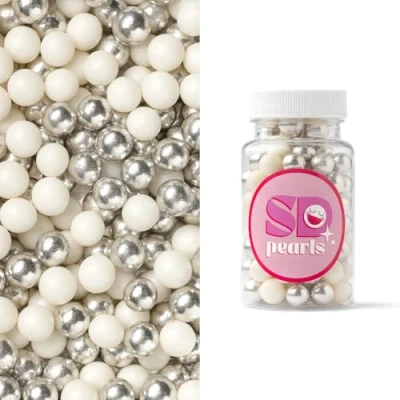 Afbeelding van SD Pearls Mélange de sucres et perles multicolores comestibles pour gâteaux, muffins cupcakes (mélange « argent blanc », 90 g)