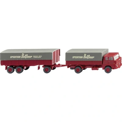 Afbeelding van Wiking 041203 H0 Vrachtwagen Henschel Prittenhangertrein HS 14/16 Spedition Beissner