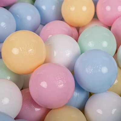 Afbeelding van KiddyMoon 100 ballen/7 cm kleurrijke plastic ballen voor kinderzwembad gemaakt in de EU, pastelblauw/pastelgeel/wit/mint/poederroze