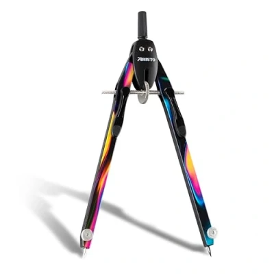 Image de Aristo AR552815 24 BTS Compas à réglage rapide avec branches non réglables (cercles jusqu&#039;à 340 mm de diamètre, zinc moulé sous pression, 2 mines rechange et aiguille rechange) iris foncé