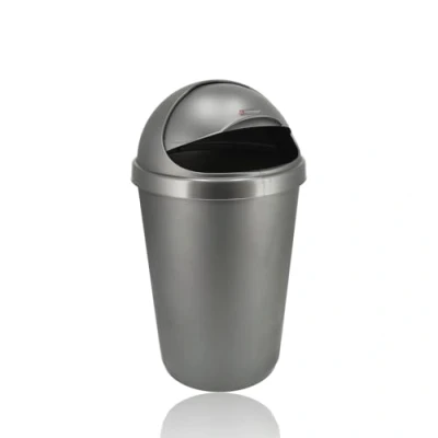 Afbeelding van Prullenbak met schuifklep 50liter roldeksel Afvalton Afvalemmer schuifdeksel Recycled Kunststof Grijs