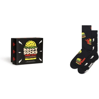 Afbeelding van Happy Socks heren Blast Off Burger sokken met print in 2 pack giftbox de kleur Zwart, maat: 41 46