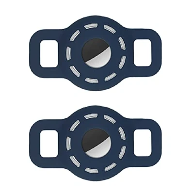 Afbeelding van Airtag siliconen beschermhoes voor huisdieren met HD schermfolie, hoge transparantie, GPS zoeketui, draagbaar, verstelbaar, hondenhalsband, kat, 2 stuks (2 donkerblauw)