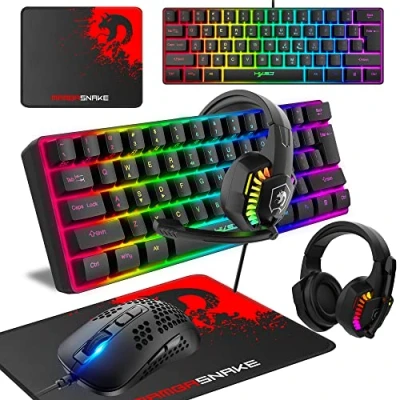 Afbeelding van KUIYN gaming toetsenbord en muisset, 60% bedraad compact mini 61 toetsen 11 RGB achtergrondverlichting volledige anti ghosting honingraat optisch model O gamingmuis