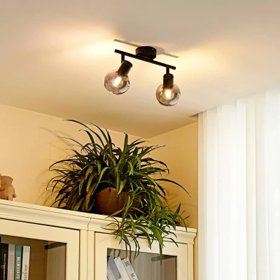 Afbeelding van Lindby buitenspot 2lichts ijzer, glas H: 16 cm E14 zwart, rookgrijs
