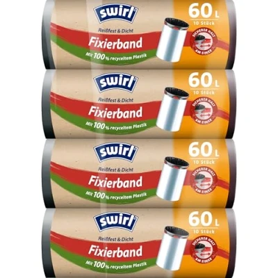 Image de Swirl Sacs Poubelle Indéchirables et Étanches 60 L (4 x 10 Sacs) Anti Gouttes pour Déchets Ménagers Maintien Sûr sur la